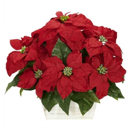 NEARLY NATURAL Poinsettia with White Wash Planter Silk Arrangement 1262
